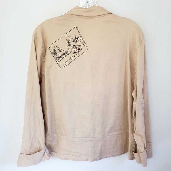 Hearts Of Palm Women's Tan Embroidered Button Down Lightweight Jacket Coat - Picture 9 of 16